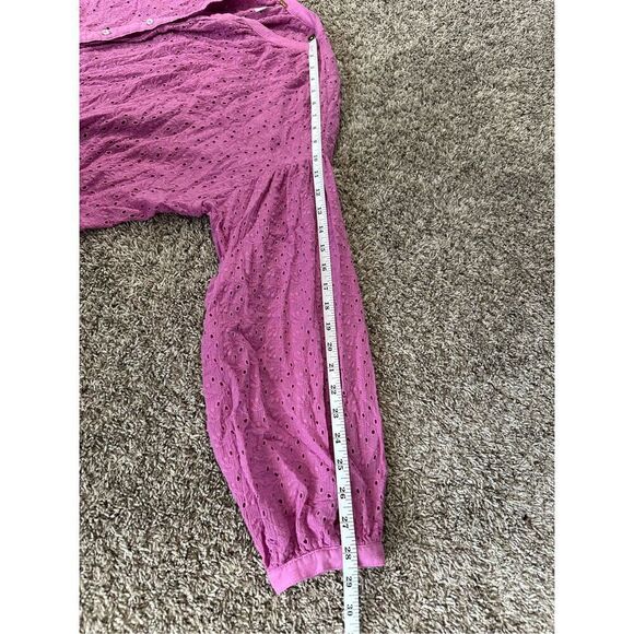 Free People Maddison Eyelet Blouse Orchid L Button Front Long Sleeve Oversized - Picture 11 of 16